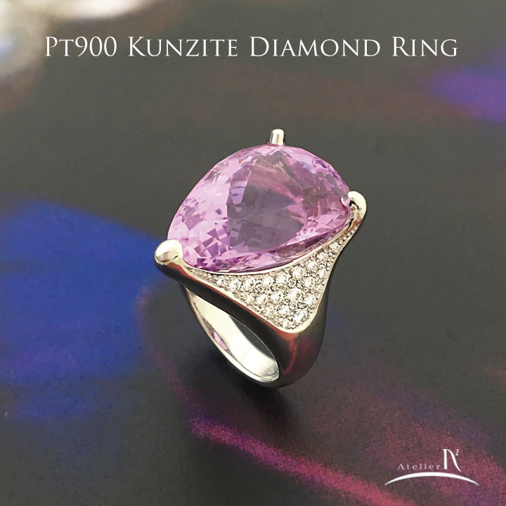 Pt900 Kunzite Diamond Ring