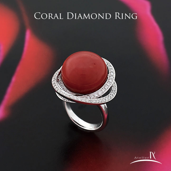 Pt900 Coral Diamond Ring