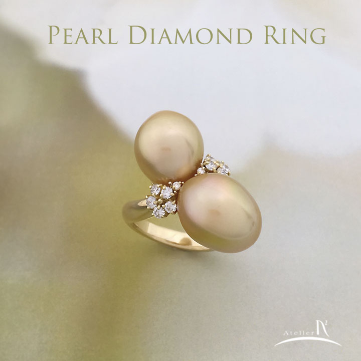 K18 Golden South Sea Cultured Pearl Diamond Ring