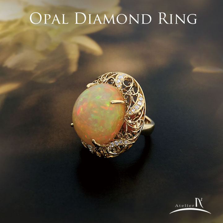 K18 Opal Diamond Ring