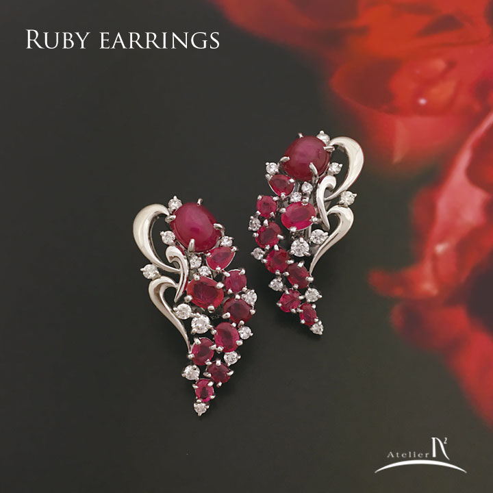 Pt900 Ruby Diamond Earrings