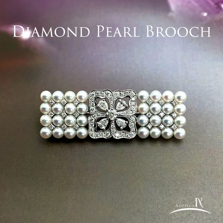 Pt900 Diamond Akoya Pearl Brooch