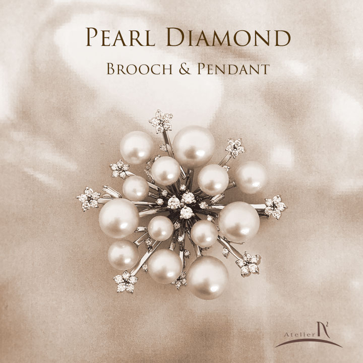Pt900 Pearl Diamond Pendant・Brooch