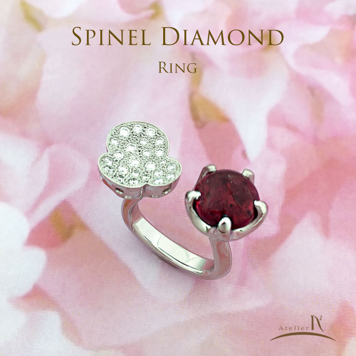 Pt900 Red Spinel　Diamond Ring