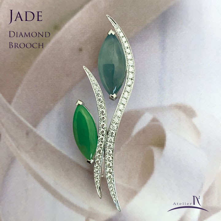 Pt900 Jade Diamond Brooch