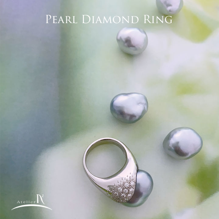 Pt900 South Sea Baroque pearl Diamond Ring