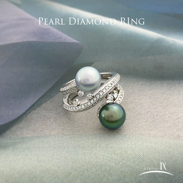 Pt900 Black South Sea Cultured Pearl Akoya Pearl Diamond Ring