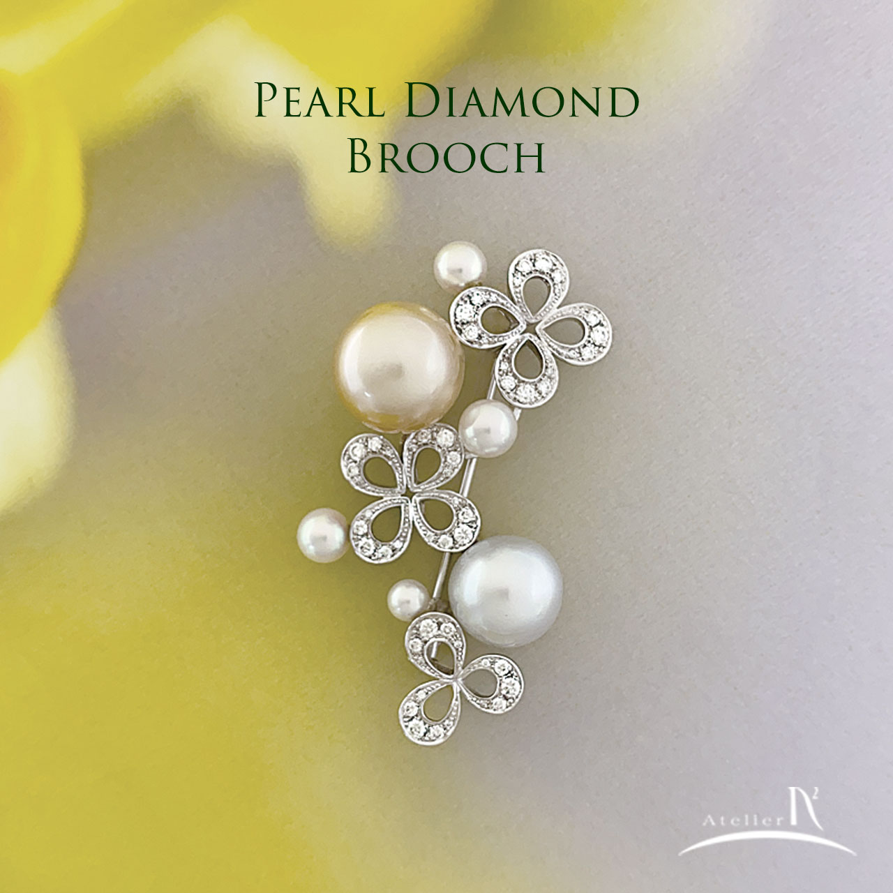 Pt900 South Sea Cltured Pearl Akoya Pearl Diamond Brooch