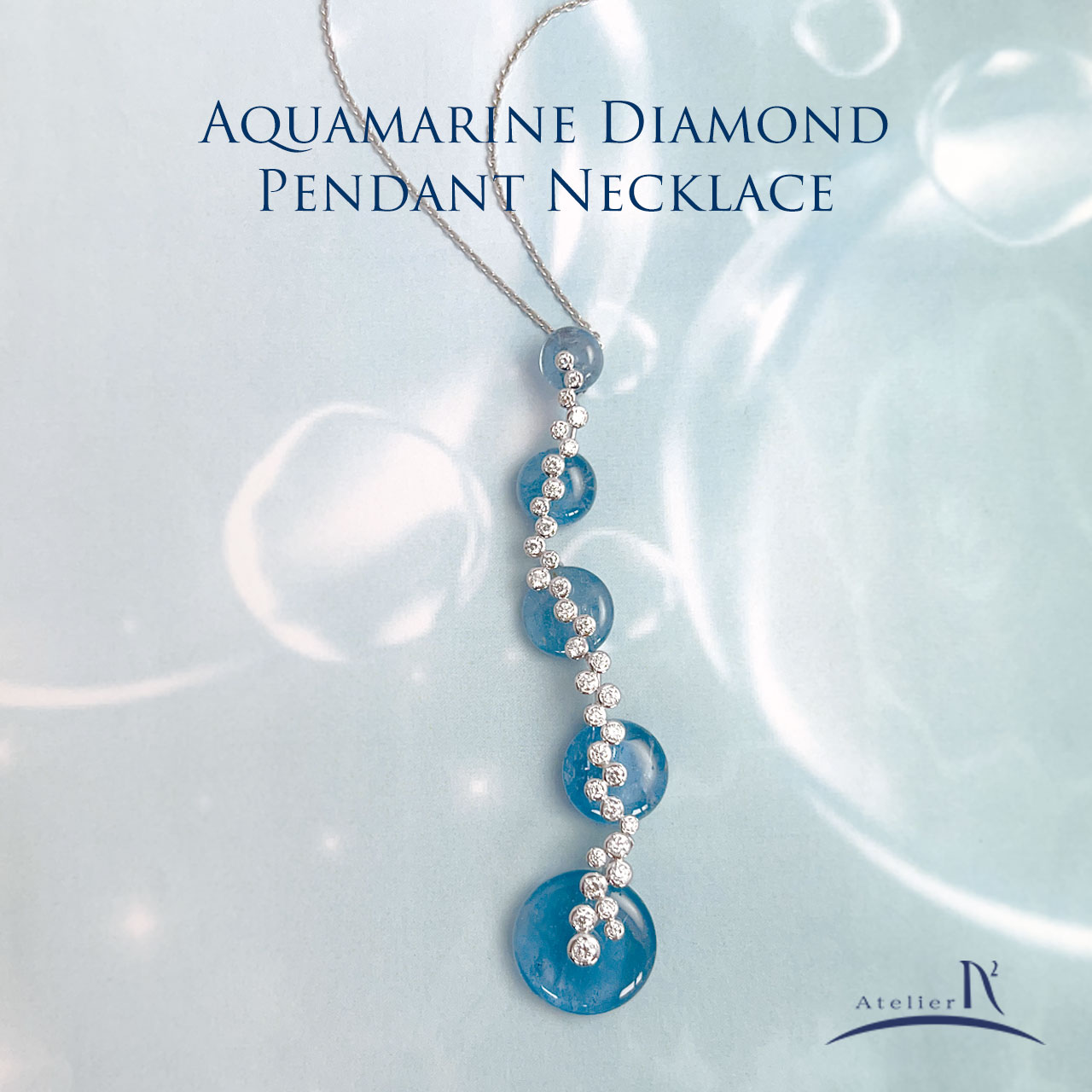 Pt900 aquamarine diamond pendant