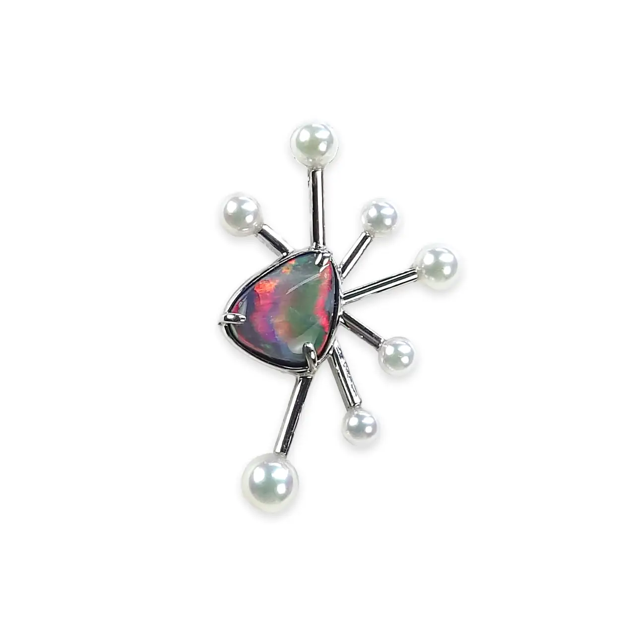 霜星（しもぼし）Pt950ブラックオパール・アコヤ無調色パールペンダントトップ