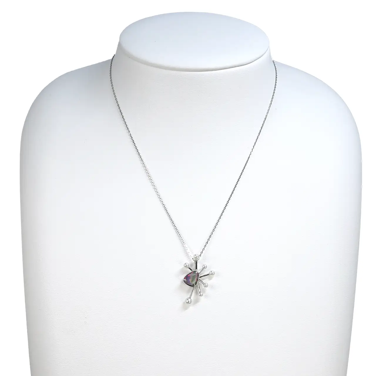 霜星（しもぼし）Pt950ブラックオパール・アコヤ無調色パールペンダントトップ