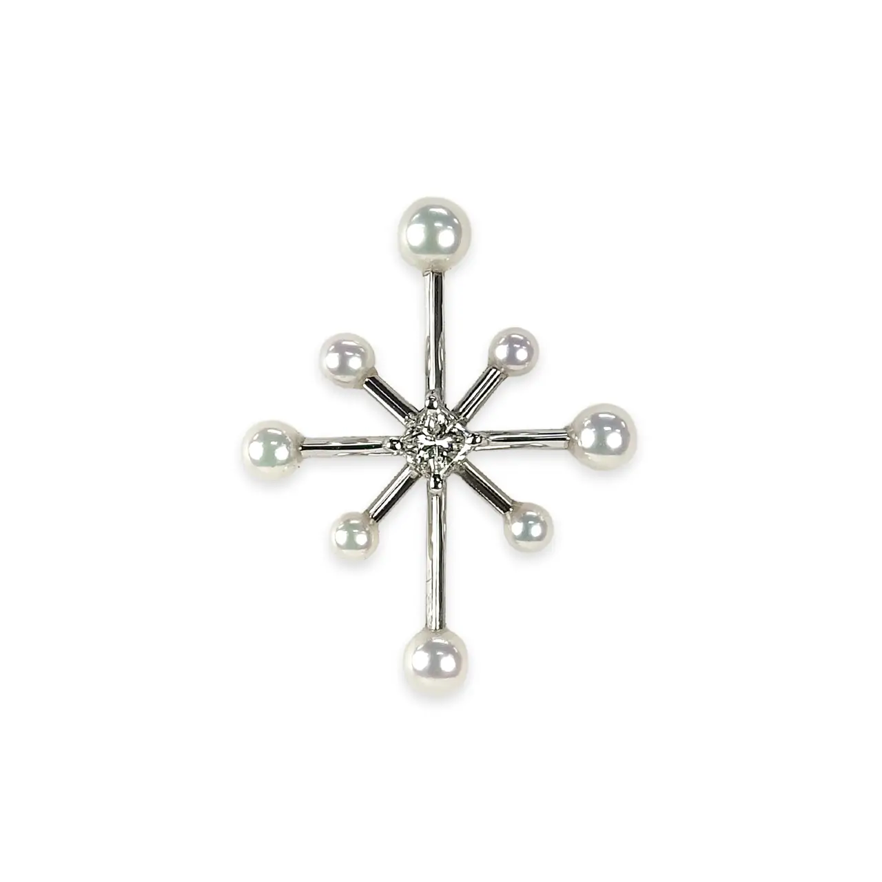 霜星（しもぼし）Pt950ダイヤモンド・アコヤ無調色パールペンダントブローチ