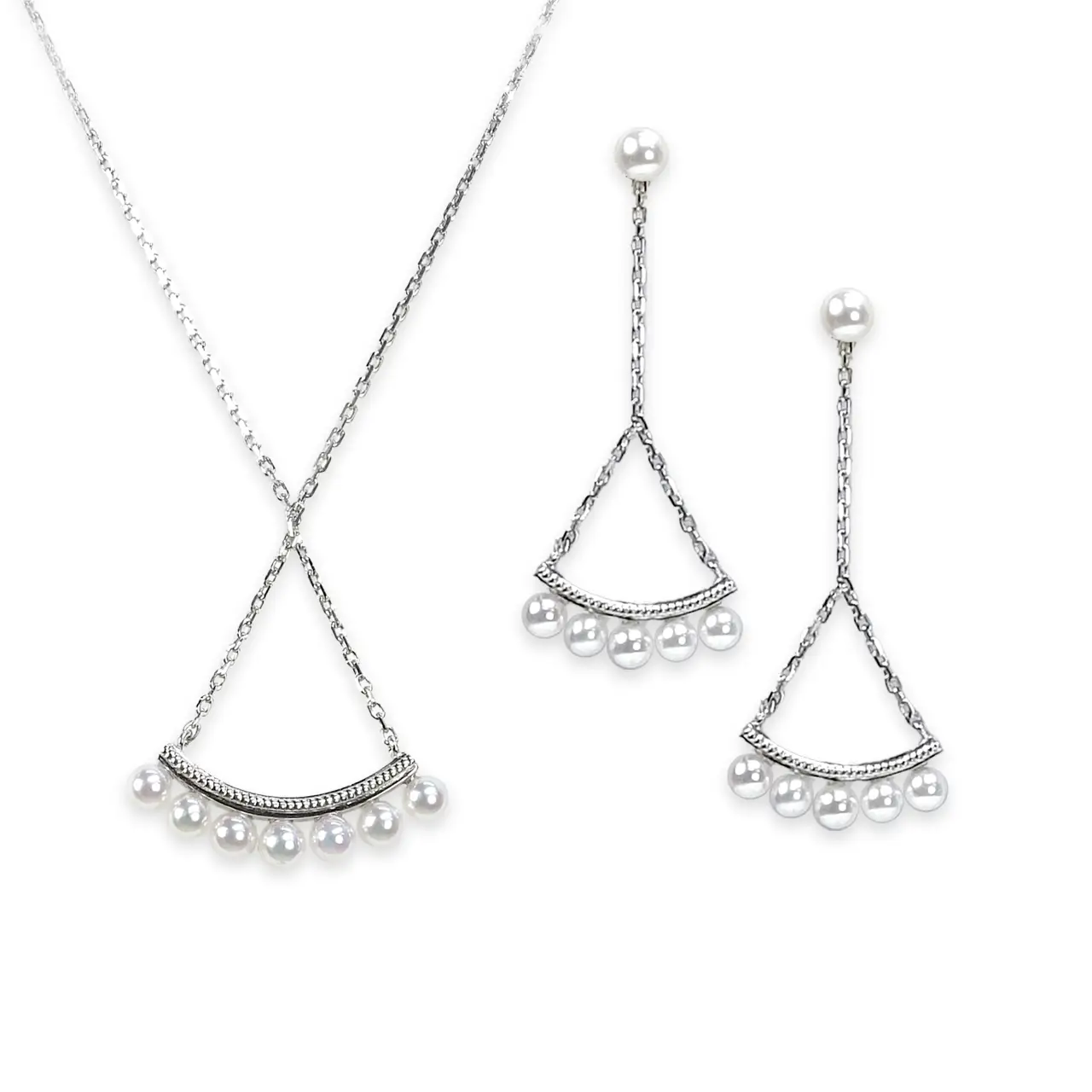 月雫（つきしずく）　Pt950 アコヤ無調色ベビーパール ペンダントネックレス・ピアス