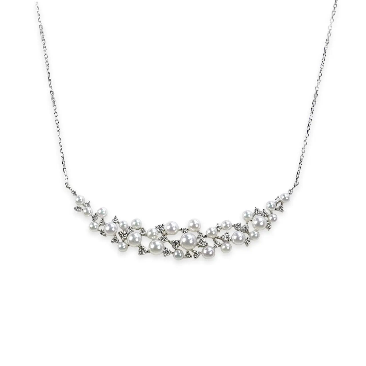 雪待月（ゆきまちづき）Pt950 アコヤ無調色パール ダイヤモンド ペンダントネックレス