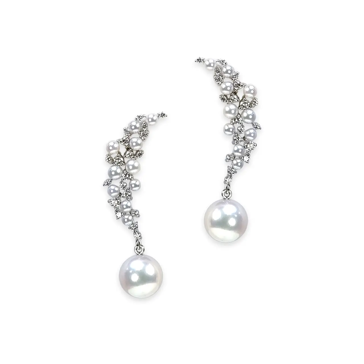 雪待月（ゆきまちづき）Pt950 アコヤ無調色パール ダイヤモンド ピアス