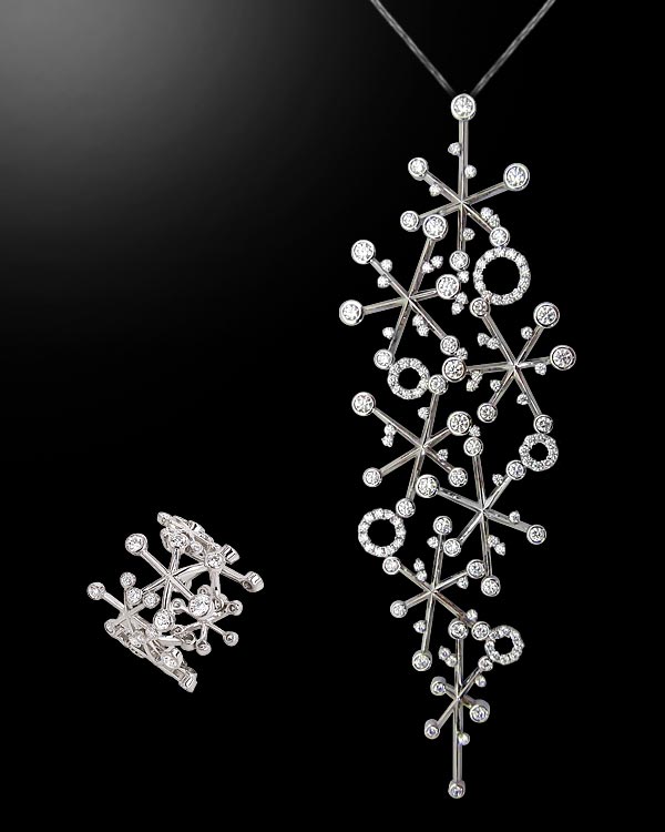 【樹脂六花~じゅしろっか~】Pt900 ダイヤモンド ペンダントネックレス/リング