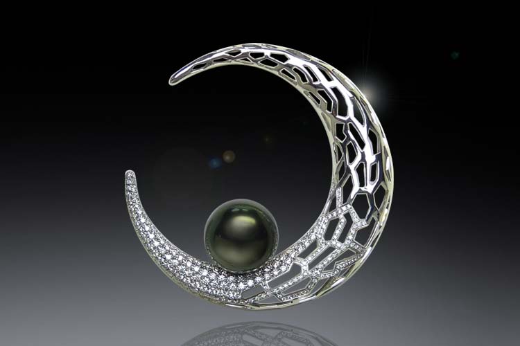 Pt950 Black South Sea Cultured Pearl Diamond Brooch