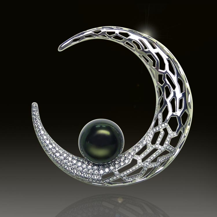 Pt950 Black South Sea Cultured Pearl Diamond Brooch