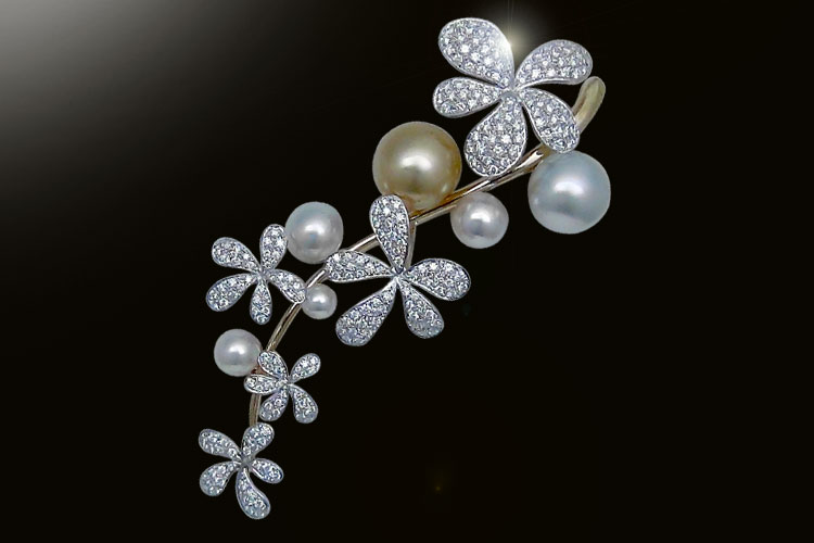 Pt900・K18 Pearl Diamond Brooch