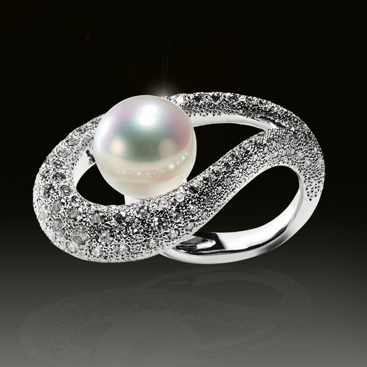 Pt900 White South Sea Cultured Pearl Diamond Ring