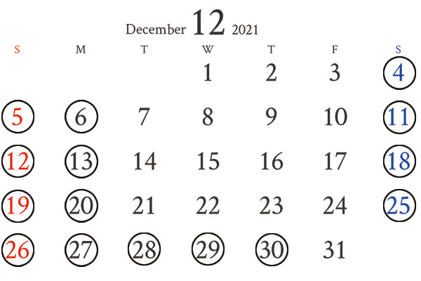 銀座店12月カレンダー