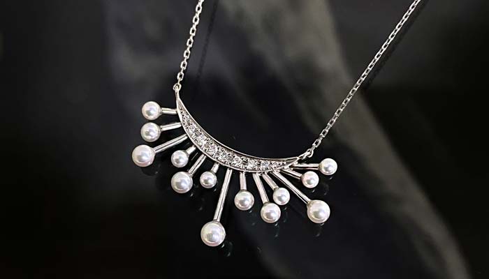 Pt900 Akoya Pearl Diamond Pendant Necklace