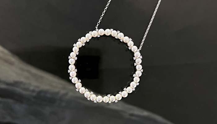 Pt900 Akoya Pearl Diamond Pendant Necklace