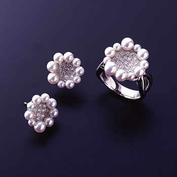 Pt900 Akoya Pearl Diamond Earrings・Ring