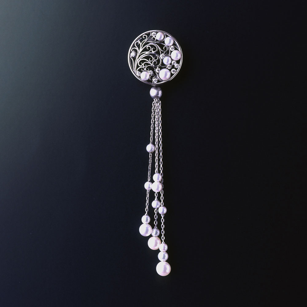 Pt900 Akoya Pearl Diamond Pendant・Brooch