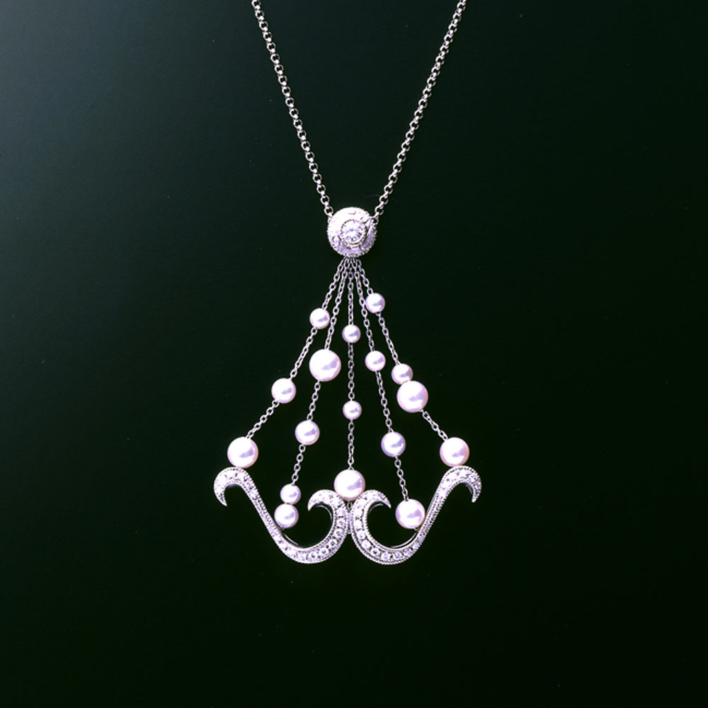 Pt900 Akoya Pearl Diamond Pendant Necklace
