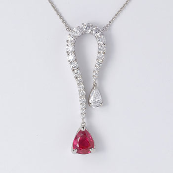 Pt Ruby Diamond Pendant Necklace