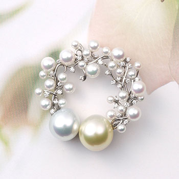 Pt900 South Sea Cultured Pearl Akoya Pearl Diamond Pendant・Brooch