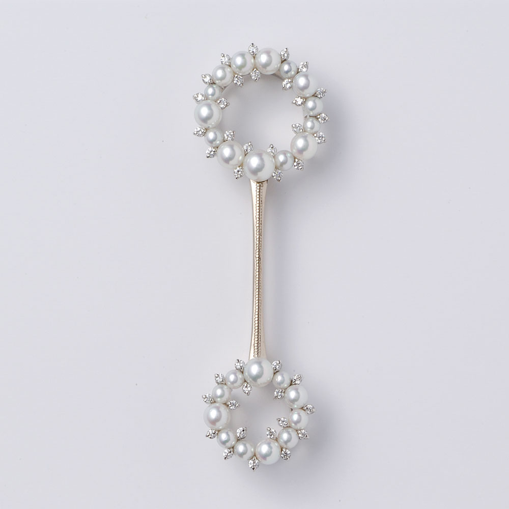 Pt900 K18WG Diamond Akoya Pearl Brooch/Pendant