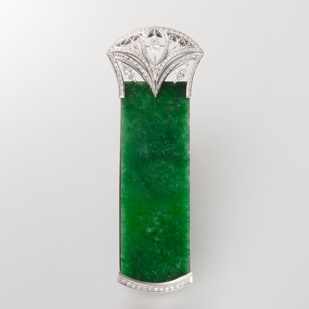 Pt900 Jade Diamond Brooch Pendant