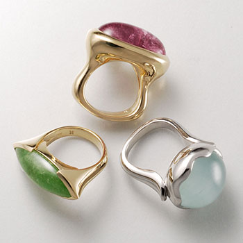 K18 Pink Tourmaline Ring・K18 Green Garnet Ring・Pt900 Milky Aquamarine Cats Ring