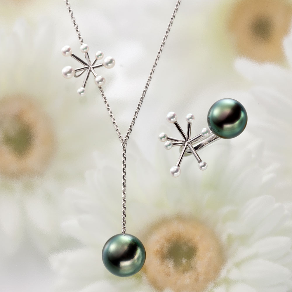 Pt900 Black South Sea Cultured Pearl Akoya Pearl Pendant Necklace・Ring