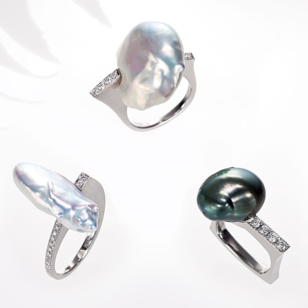 Pt900 Keshi Pearl Diamond Ring