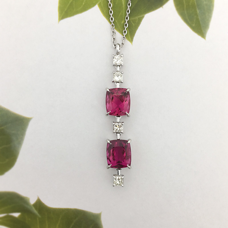 Pt900 Rubellite Diamond Pendant Necklace