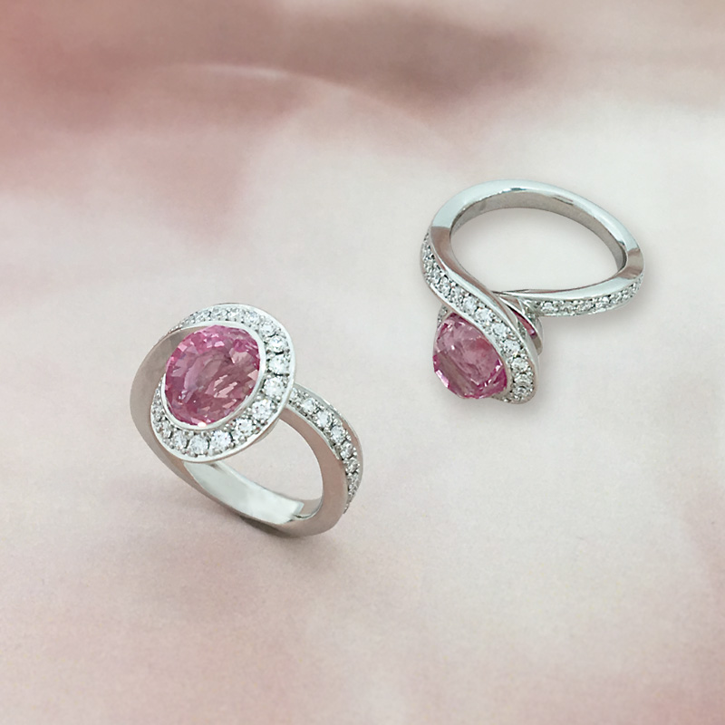 Pt900 Pink Sapphire Diamond Ring