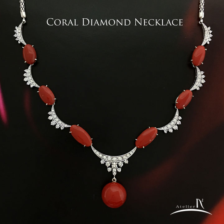 Pt900 Coral Diamond Necklace