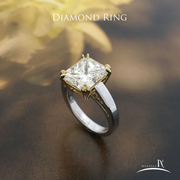 Pt900 K18 Diamond Ring