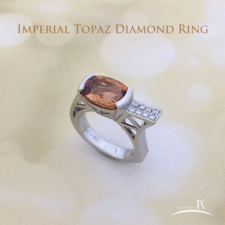 Pt900 Imperial Topaz Diamond Ring