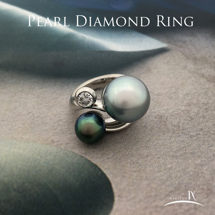 Pt900 Pearl Diamond Ring