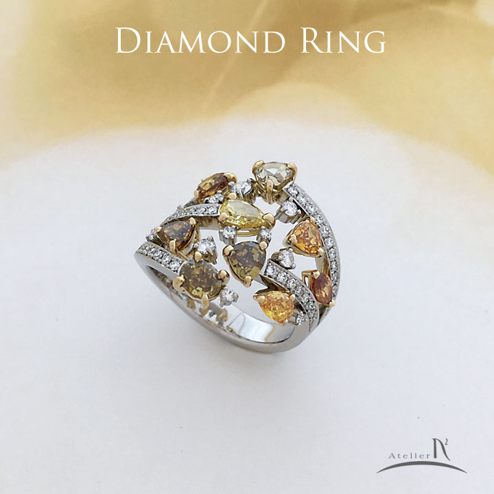 Pt900 K18　Diamond Ring