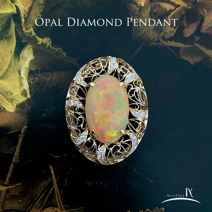 K18 Opal Diamond Pendant